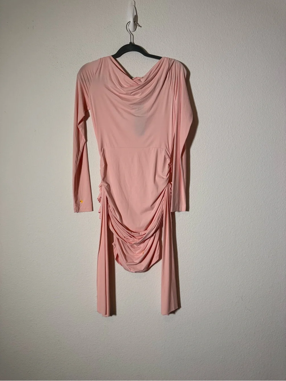 Lioness Glory Mini Dress Blush Pink Ruched Long Sleeve Mesh NWT Size M Barbie